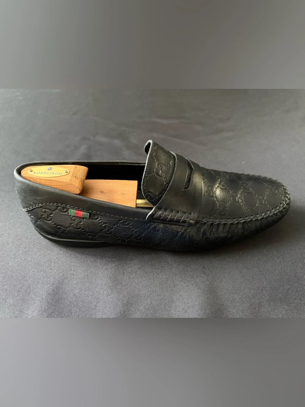 Gucci Guccissima Black Leather Penny Loafers Mens 12 G